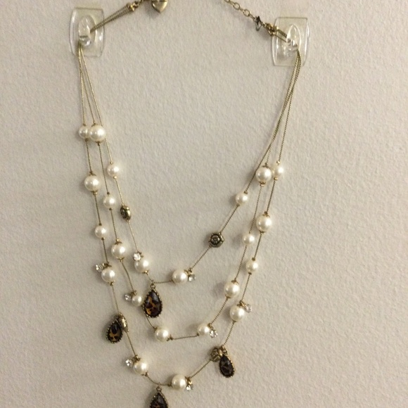 Betsy Johnson Necklace triple strand 18, 22, 24 inch gold tone chain beaded - Picture 1 of 3